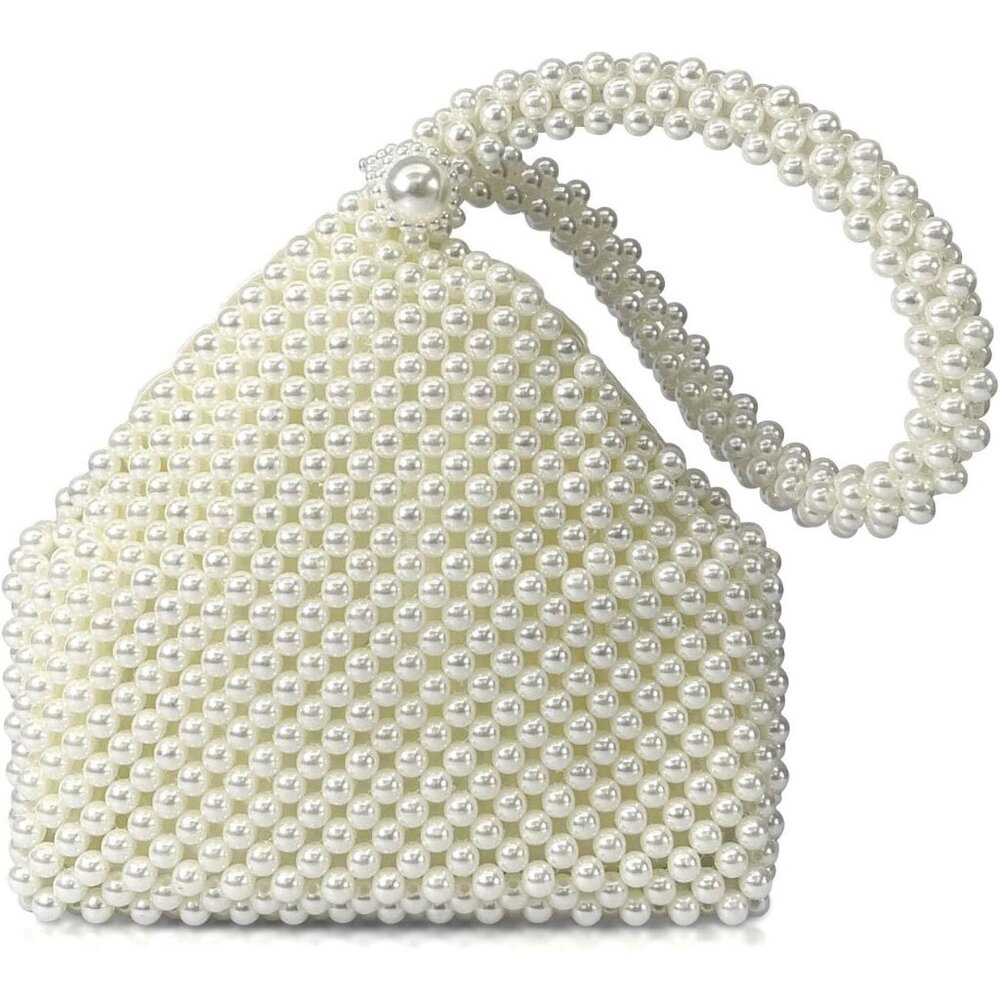 ⚡ Women's White Crossbody Elegant Party Wedding Bride Prom Beaded Pearl Handbag